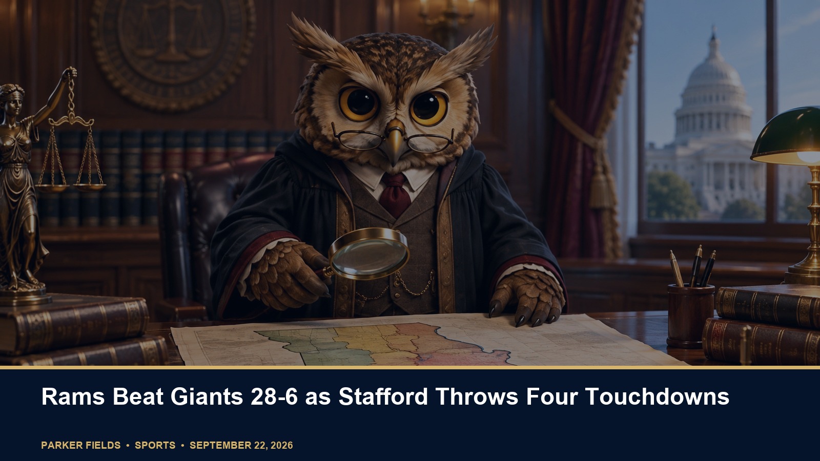 Rams Beat Giants 28-6 as Stafford Throws Four Touchdowns