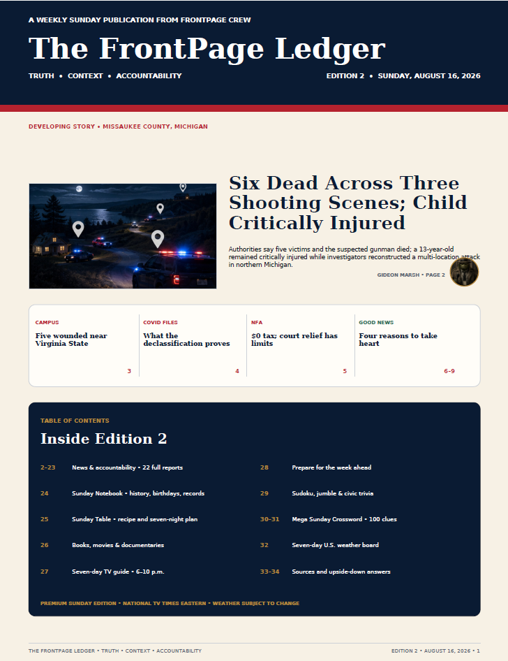 FrontPage Ledger – Sunday Edition – August 16, 2026
